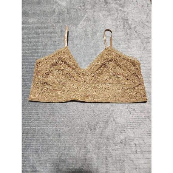 Lily of France Bralette Bra XL Beige Lace Wireless Wirefree Full Coverage - Picture 1 of 3